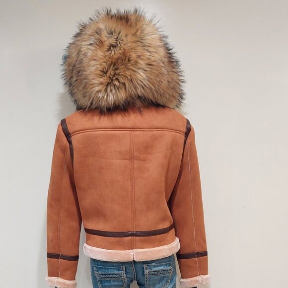💋STUNNING!💋 FIERCE "Eskimo" Suede & Faux Silver Fox Fur Jacket in Burnt Umber - Picture 13 of 16